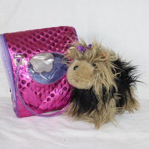 Battat Pucci Pups Carrier Yorkshire Terrier Pink Polka Dot Gold Flowers Zippers